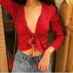 NWT Red Star Print Tie Front Blouse